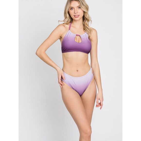 Pinkblush Lavender Ombre Keyhole Front Halter Two-Piece Bikini Set Nwt Large - Picture 1 of 14